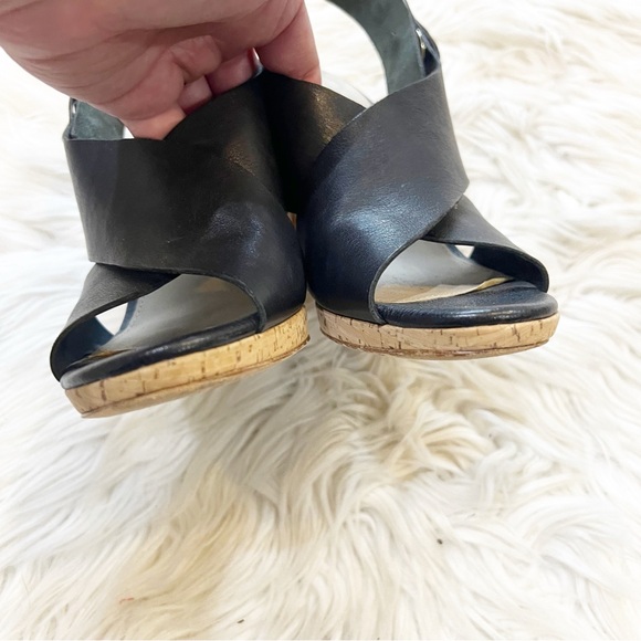 Via Spiga Black Leather Open Toe Cork Heel Onitta Sandals Women’s Size 6.5 - Picture 5 of 10